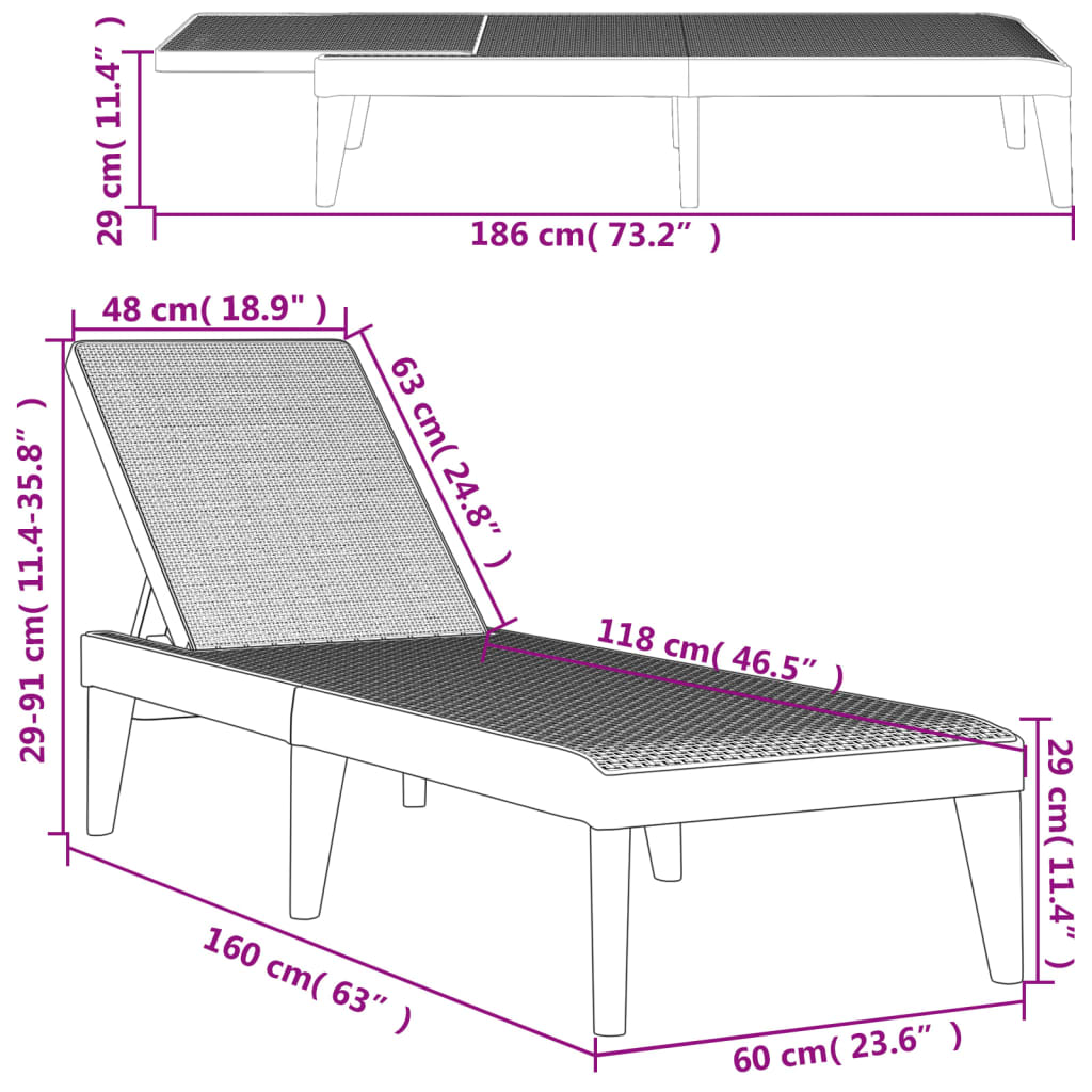 Lettino Bianco 186x60x29 cm in PP - homemem39