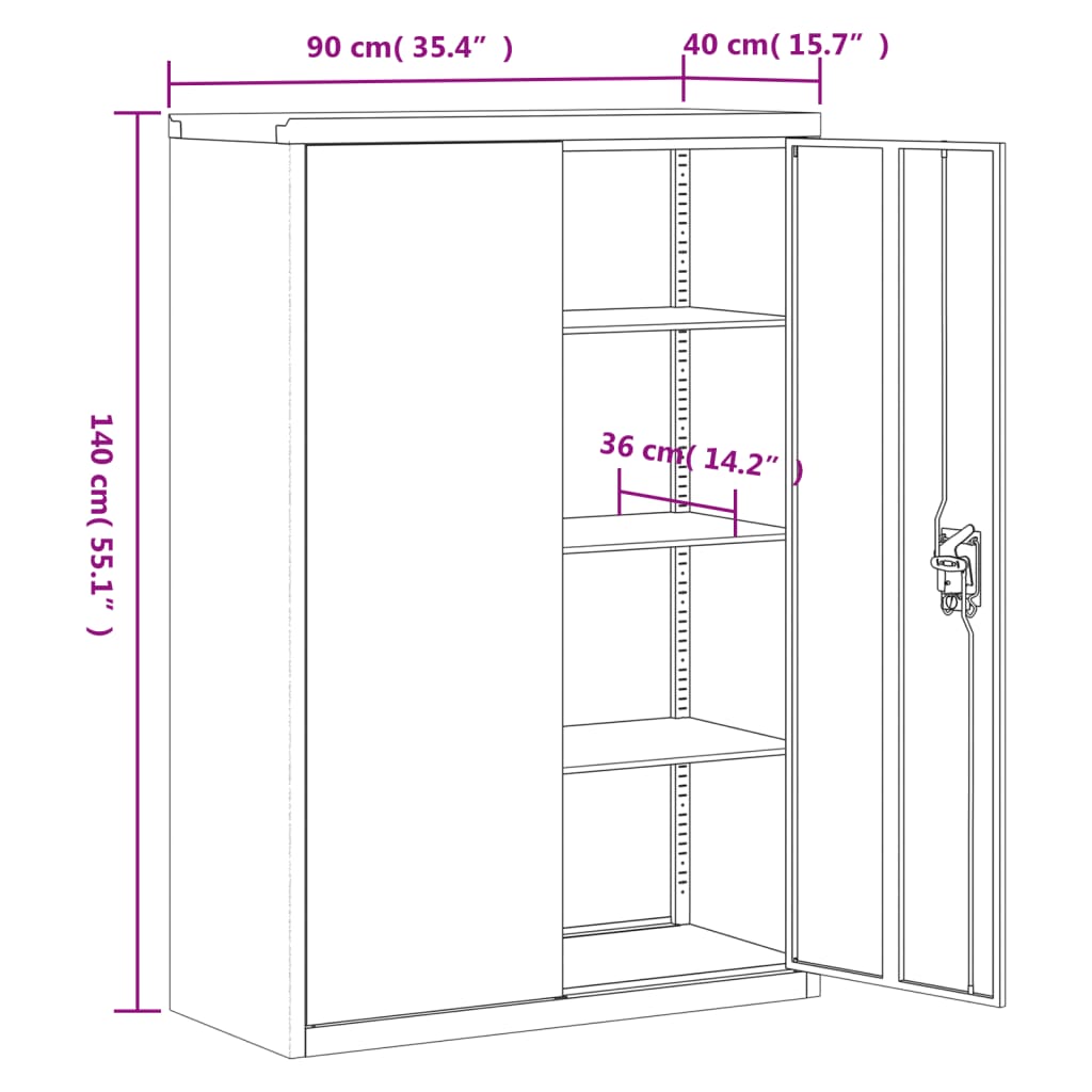 Schedario Grigio Chiaro e Grigio Scuro 90x40x140 cm in Acciaio - homemem39