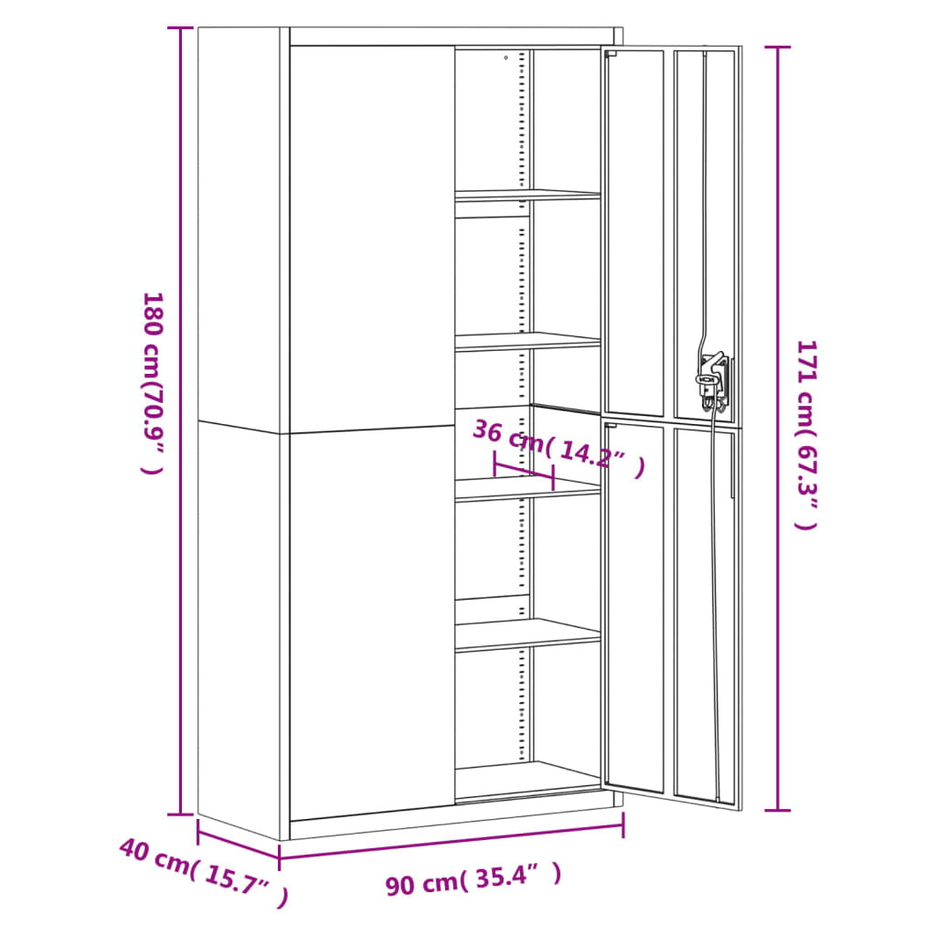 Armadio Classificatore Bianco 90x40x180 cm in Acciaio - homemem39