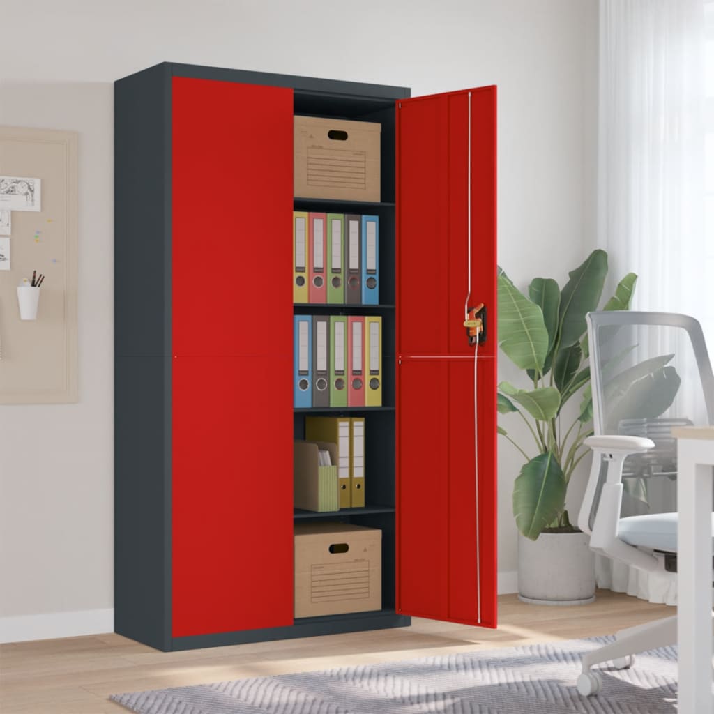 Armadio Classificatore Antracite e Rosso 90x40x180cm in Acciaio - homemem39