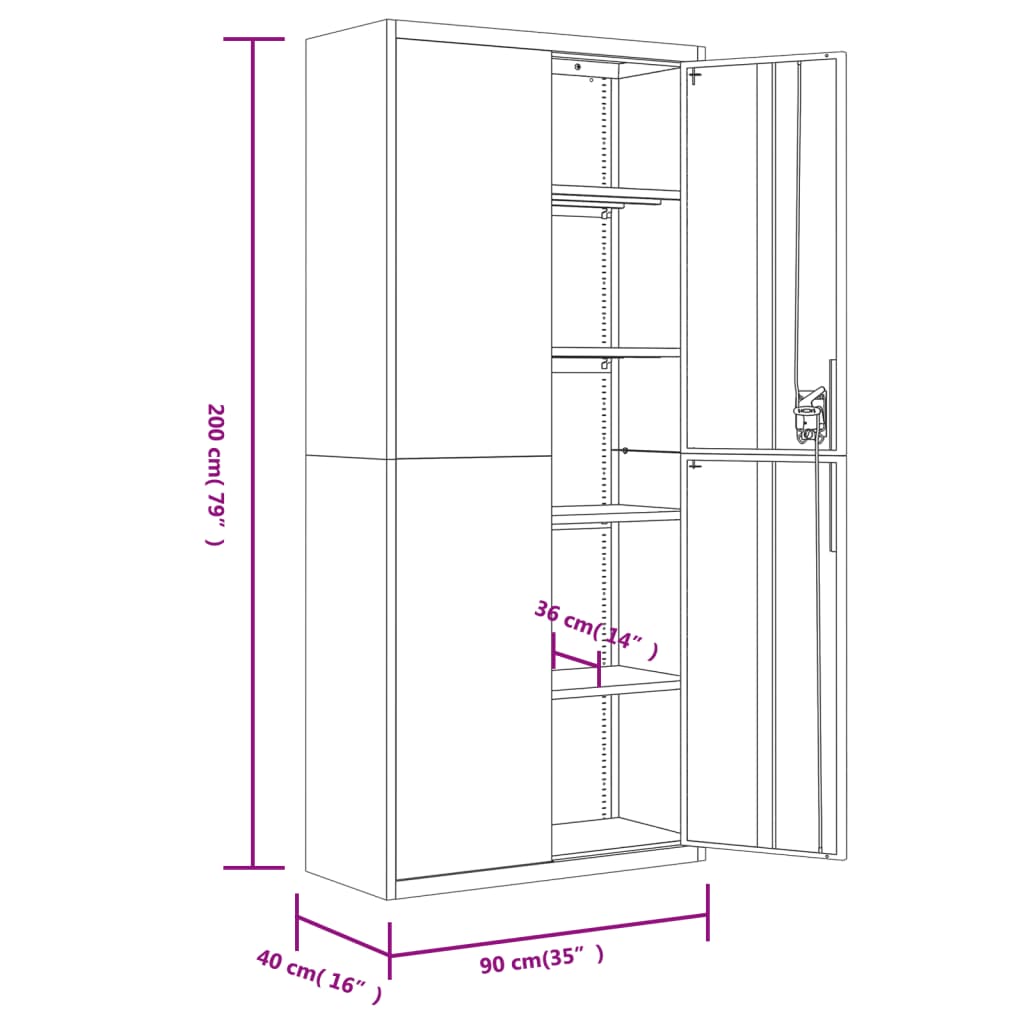 Armadio Classificatore Bianco 90x40x200 cm in Acciaio - homemem39