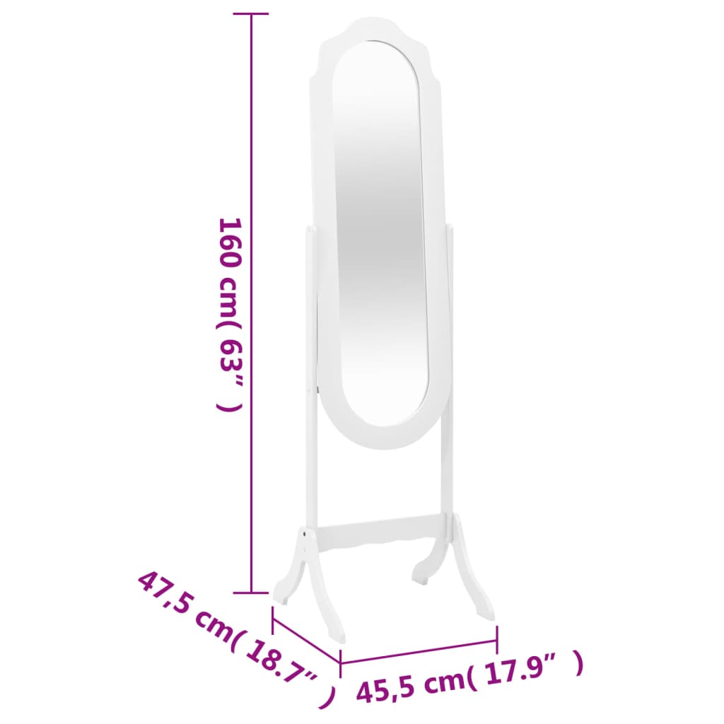 Specchio Autoportante Bianco 45,5x47,5x160 cm Legno Multistrato - homemem39