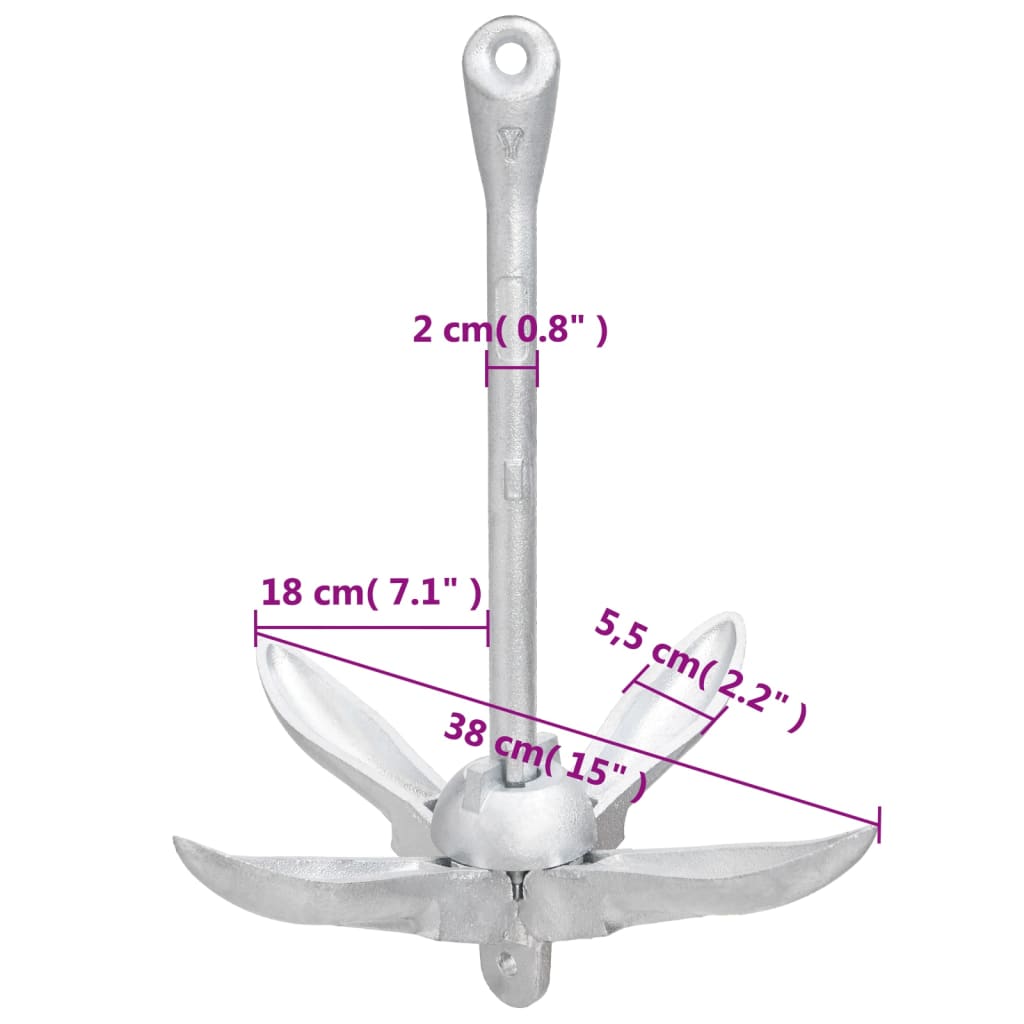 Ancora Pieghevole con Corda Argento 4 kg in Ferro Malleabile - homemem39