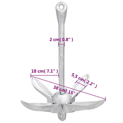 Ancora Pieghevole con Corda Argento 4 kg in Ferro Malleabile - homemem39