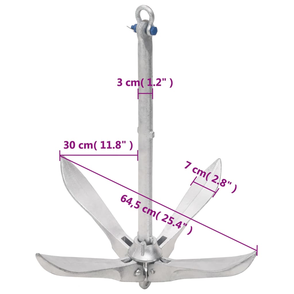 Ancora Pieghevole con Corda Argento 12 kg in Ferro Malleabile - homemem39