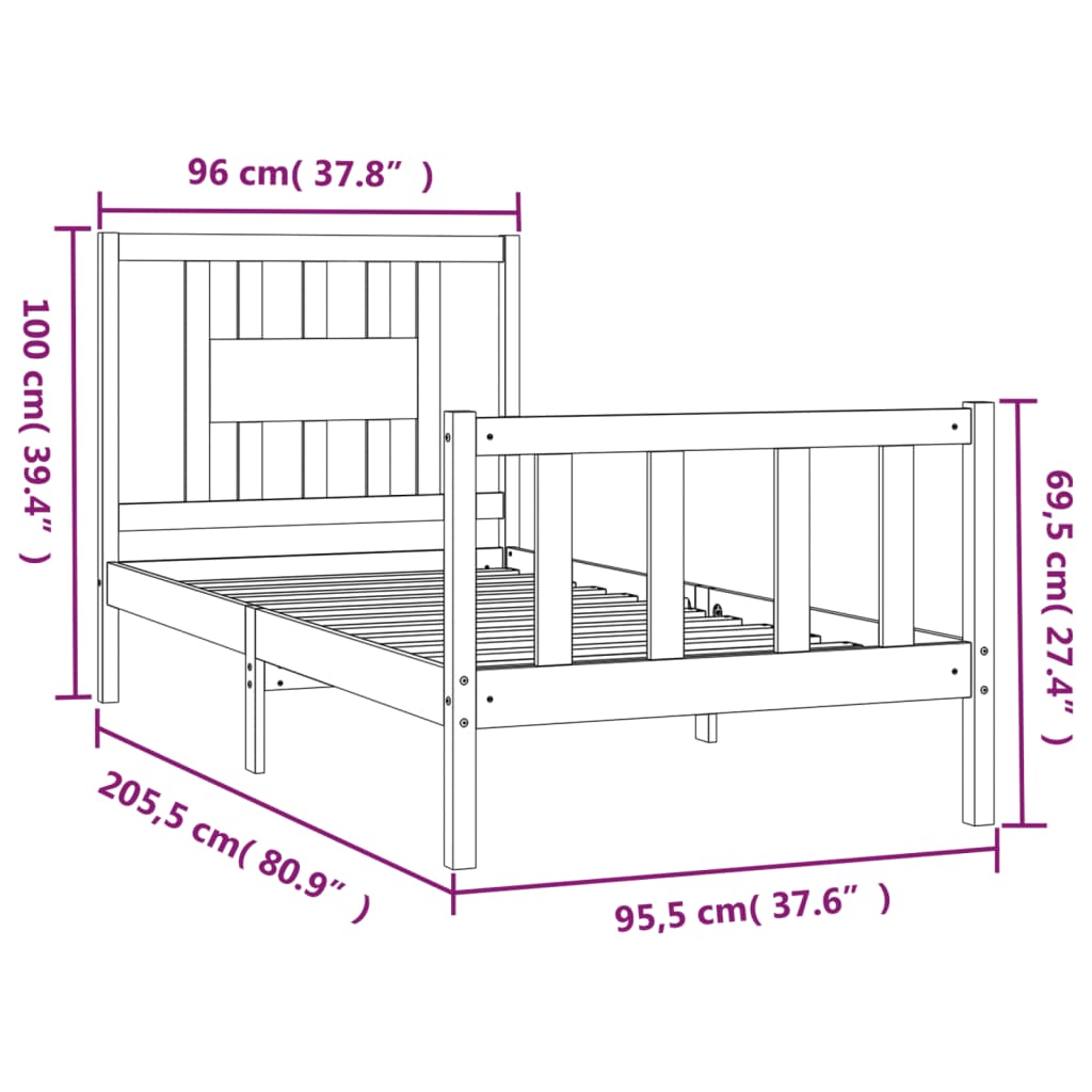 Giroletto con Testiera in Legno Massello di Pino 90x200 cm - homemem39