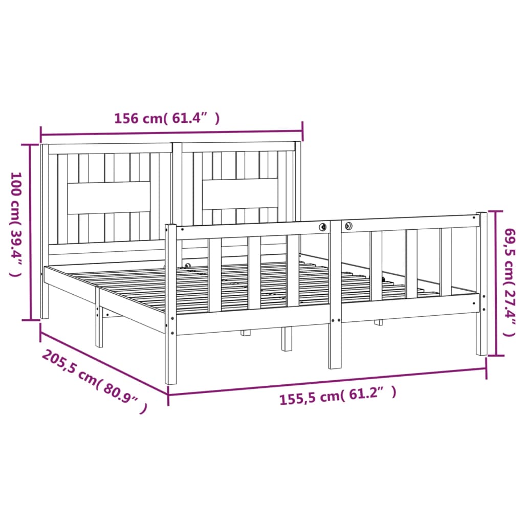 Giroletto Testiera Legno Massello Pino 150x200 cm 5FT King Size - homemem39