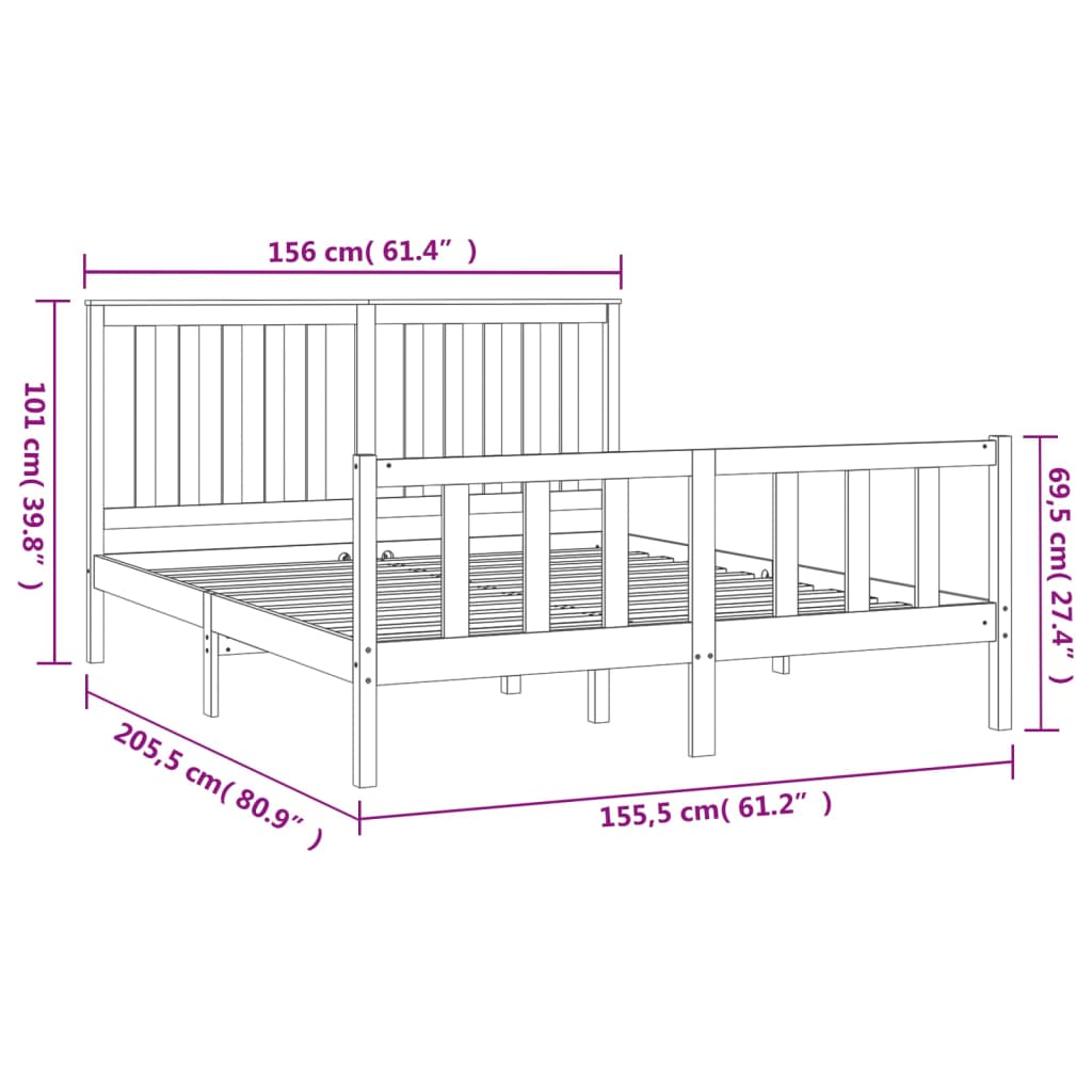 Giroletto con Testiera 150x200cm Legno Massello Pino King - homemem39