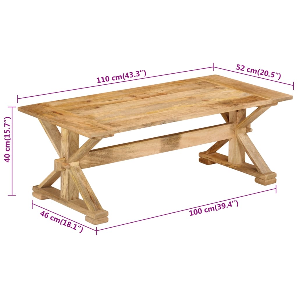 Tavolino da Salotto 110x52x40 cm in Legno Massello di Mango - homemem39