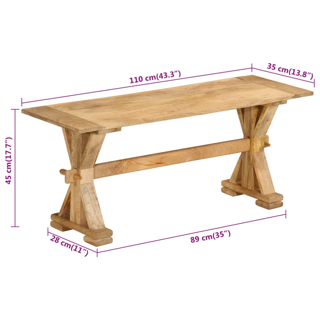 Panca 110x35x45 cm in Legno Massello di Mango - homemem39