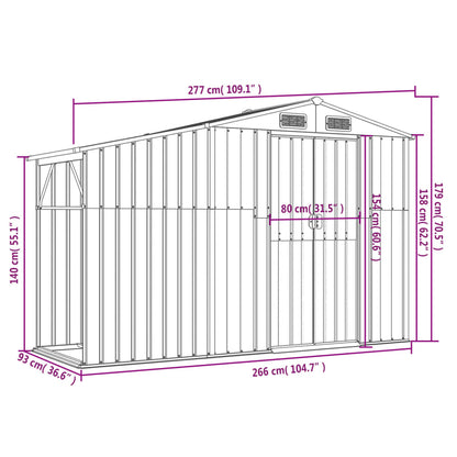 Capanno da Giardino Marrone 277x93x179 cm in Acciaio Zincato - homemem39