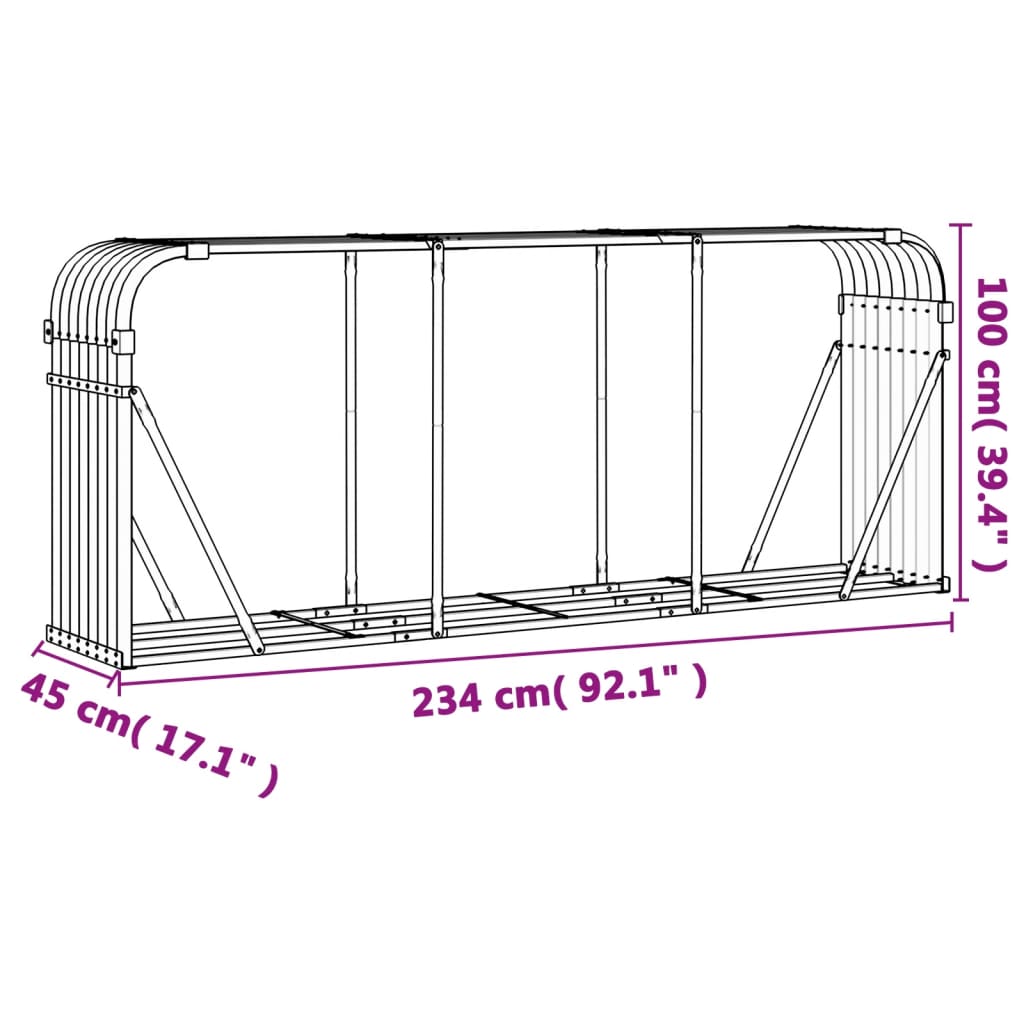 Portaceppi Antracite 234x45x100 cm in Acciaio Zincato - homemem39