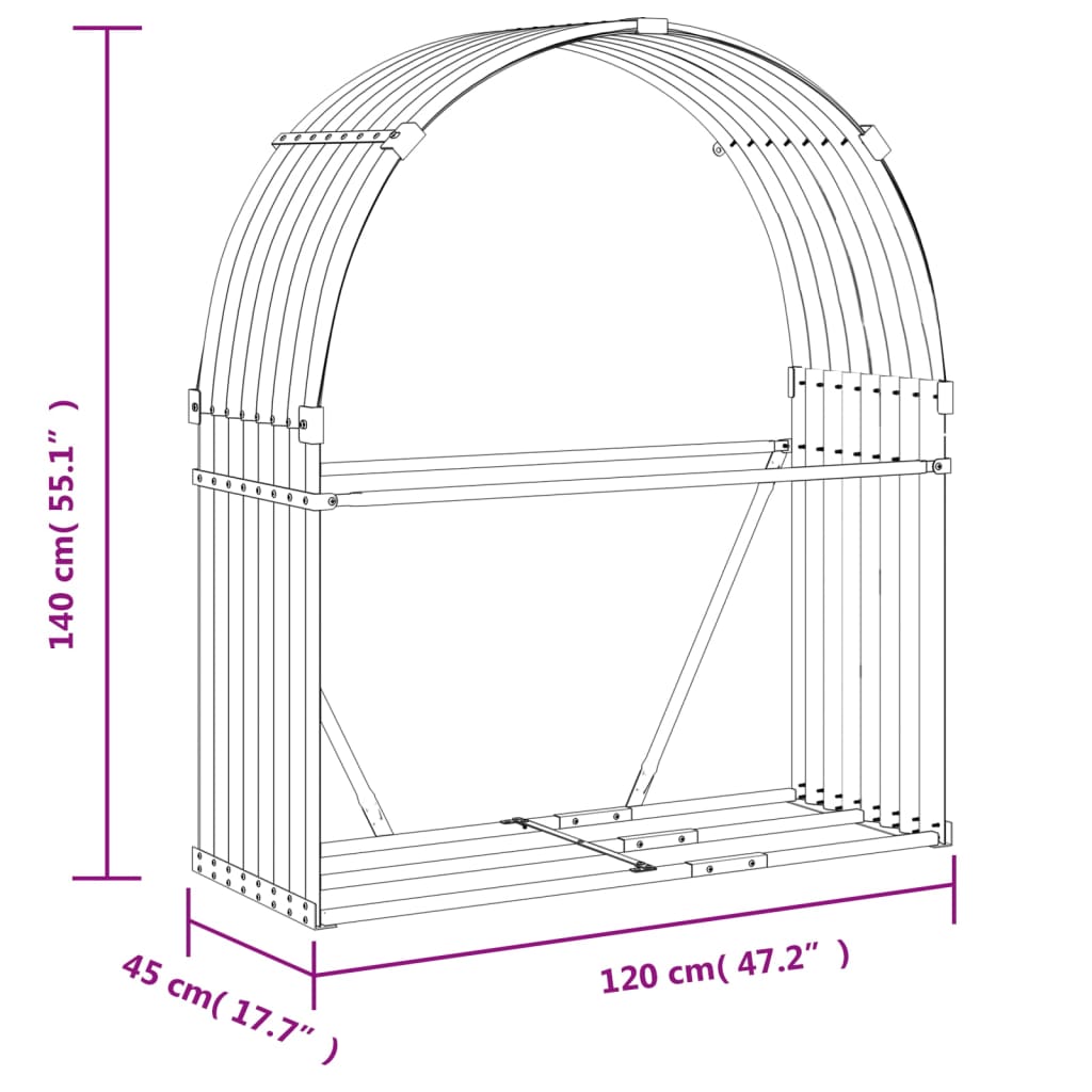 Portaceppi Argento 120x45x140 cm in Acciaio Zincato - homemem39