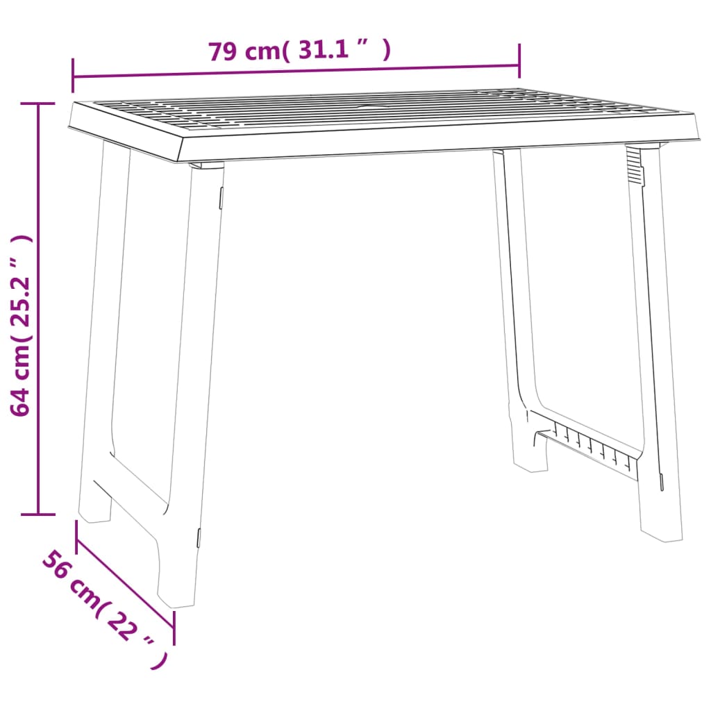 Tavolo da Campeggio Bianco 79x56x64cm in PP Aspetto in Legno - homemem39