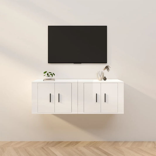 Mobili Porta TV a Parete 2 pz Bianco Lucido 57x34,5x40 cm - homemem39