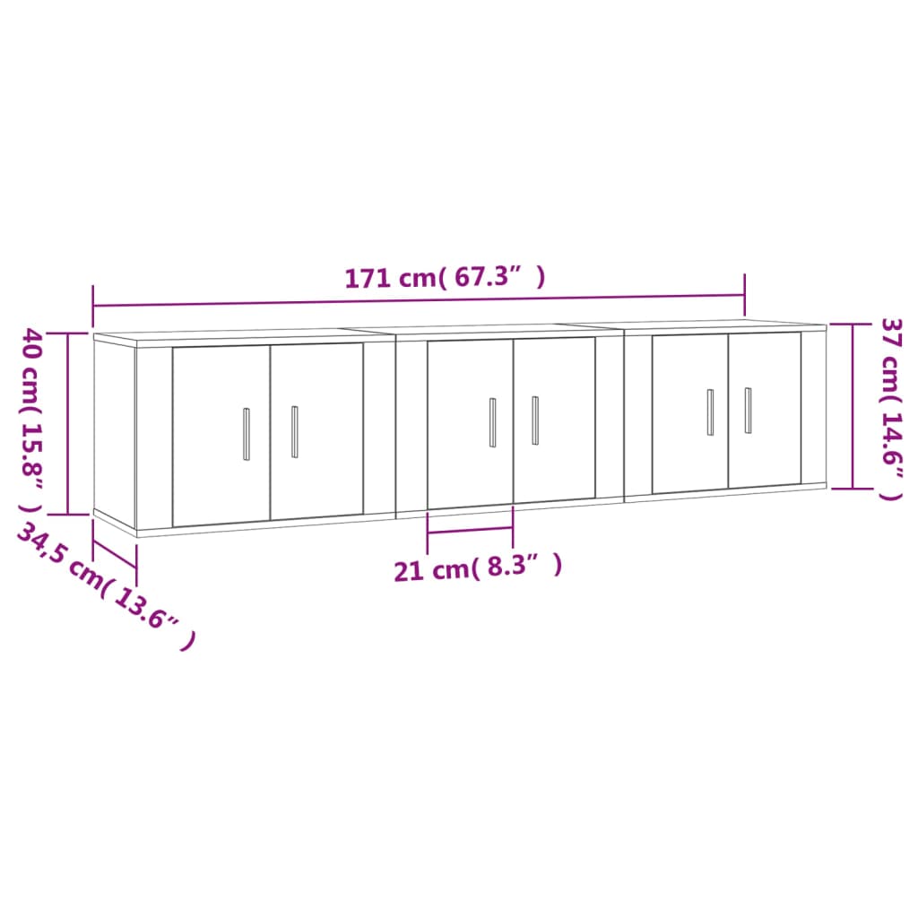 Mobili Porta TV a Parete 3 pz Bianco 57x34,5x40 cm - homemem39