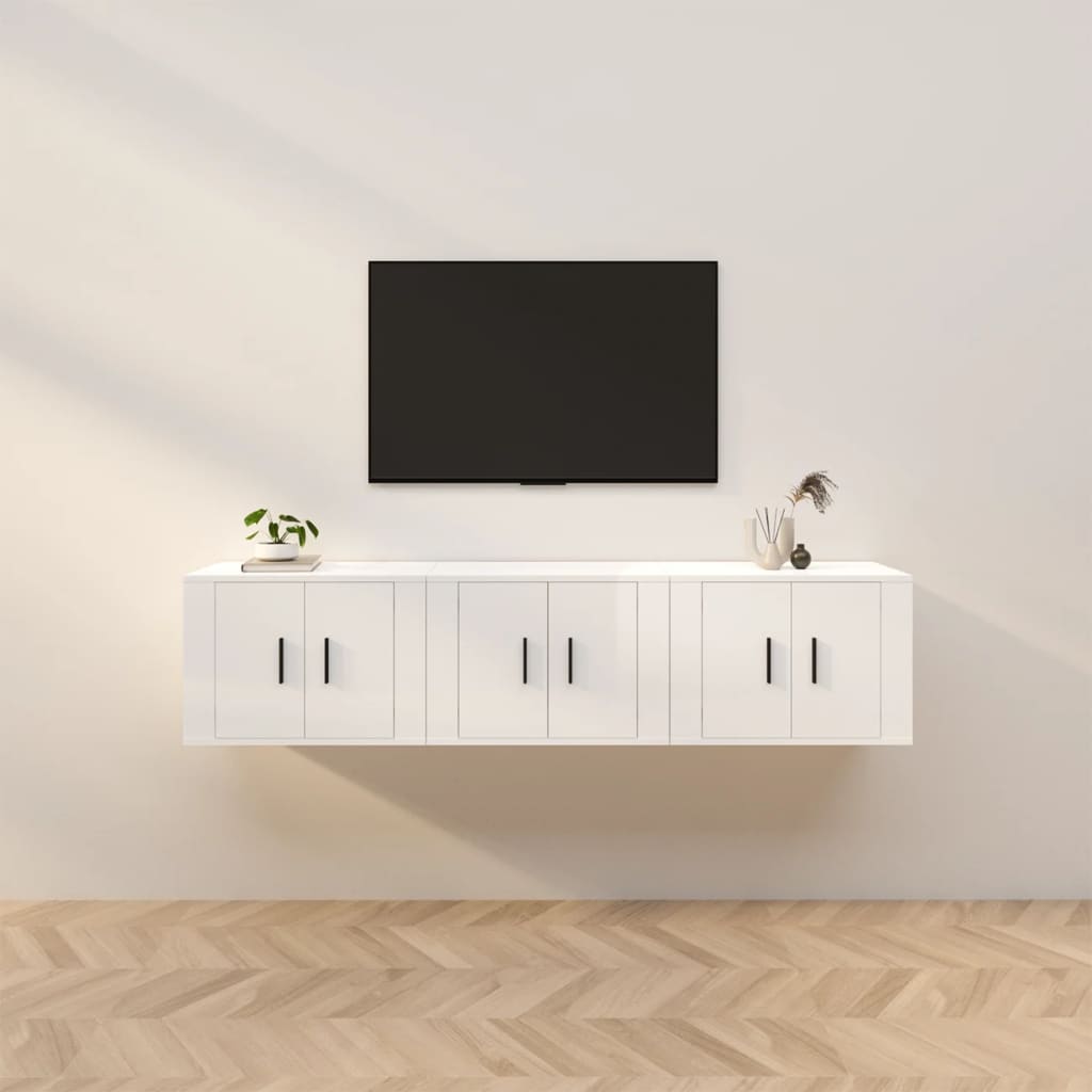 Mobili Porta TV a Parete 3 pz Bianco Lucido 57x34,5x40 cm - homemem39