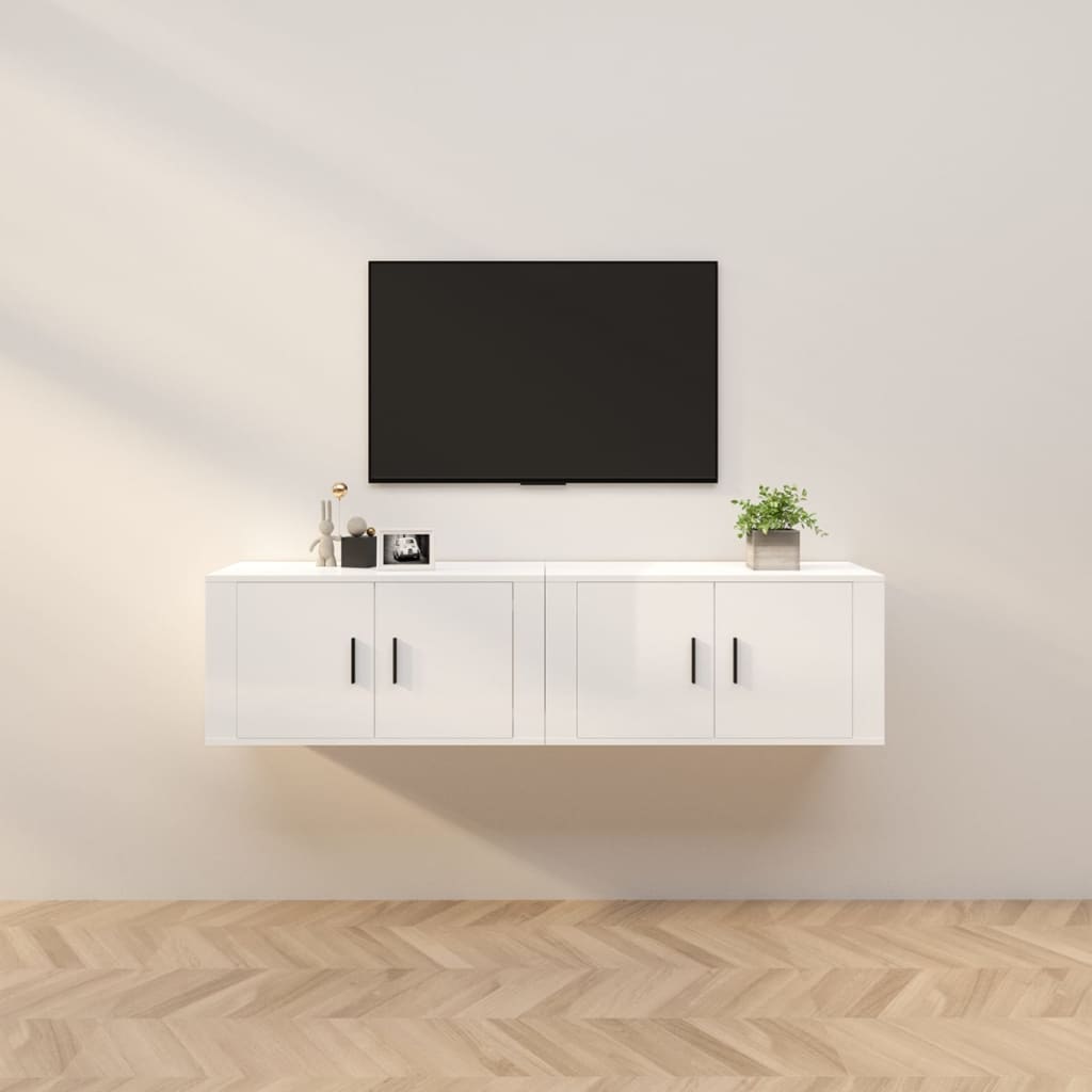 Mobili Porta TV a Parete 2 pz Bianco Lucido 80x34,5x40 cm - homemem39