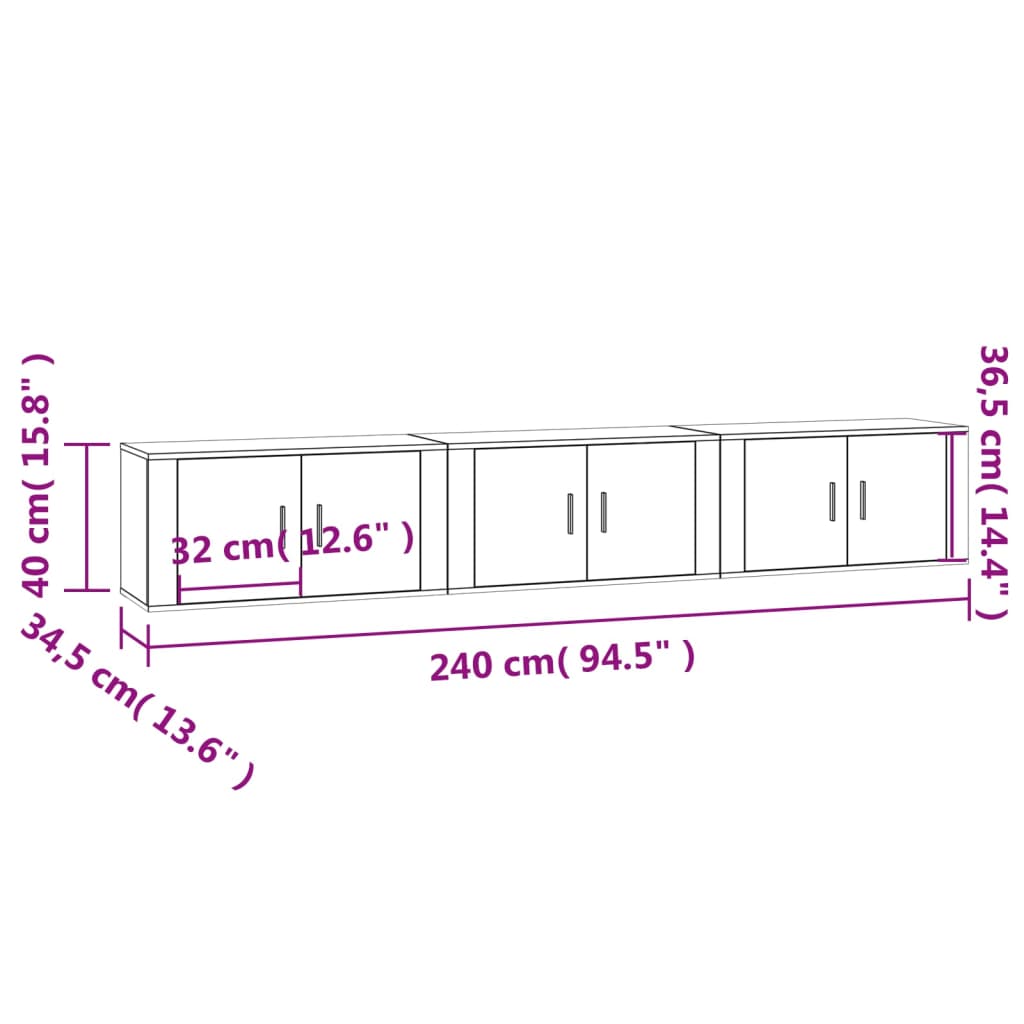 Mobili Porta TV a Parete 3 pz Grigio Sonoma 80x34,5x40 cm - homemem39