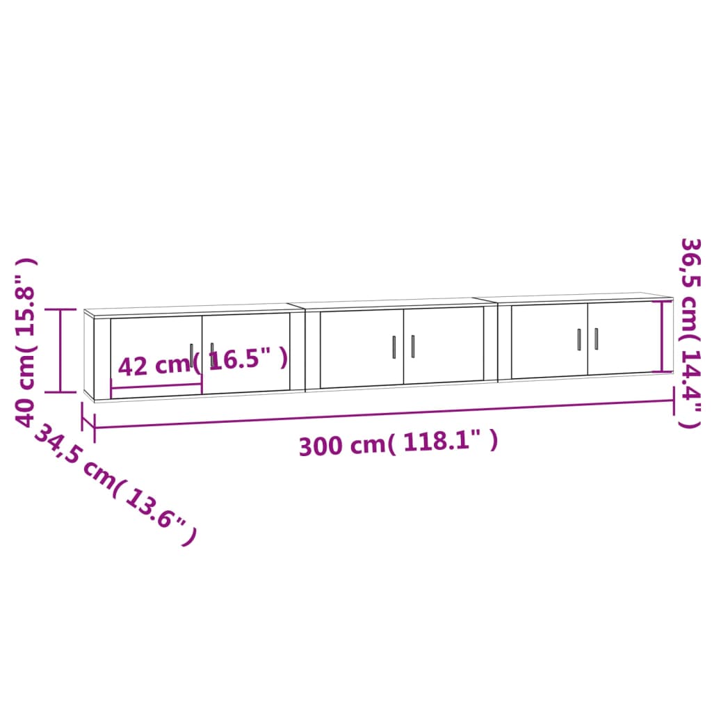 Mobili Porta TV a Parete 3 pz Grigio Cemento 100x34,5x40 cm - homemem39