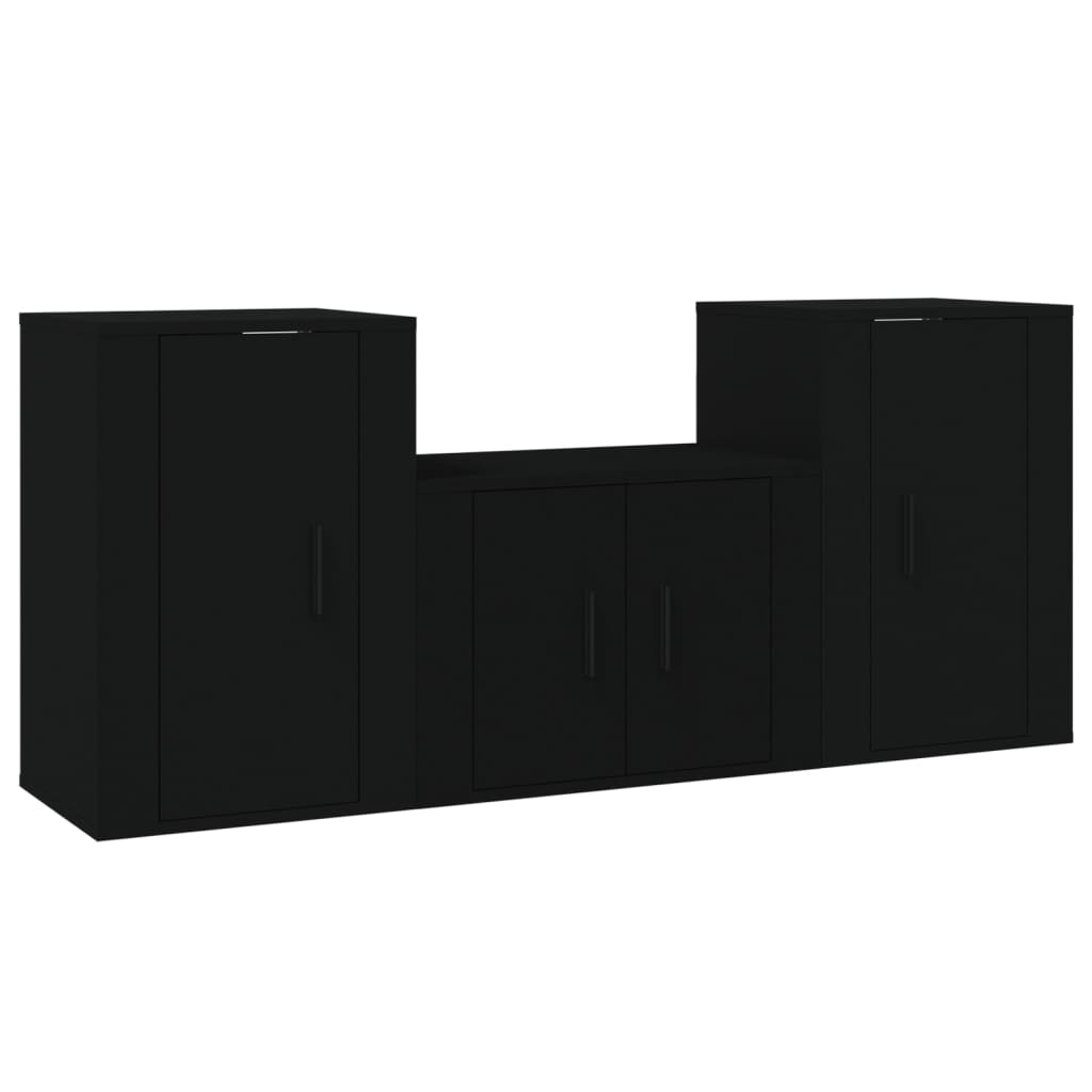 Set Mobili Porta TV 3 pz Nero in Legno Multistrato - homemem39