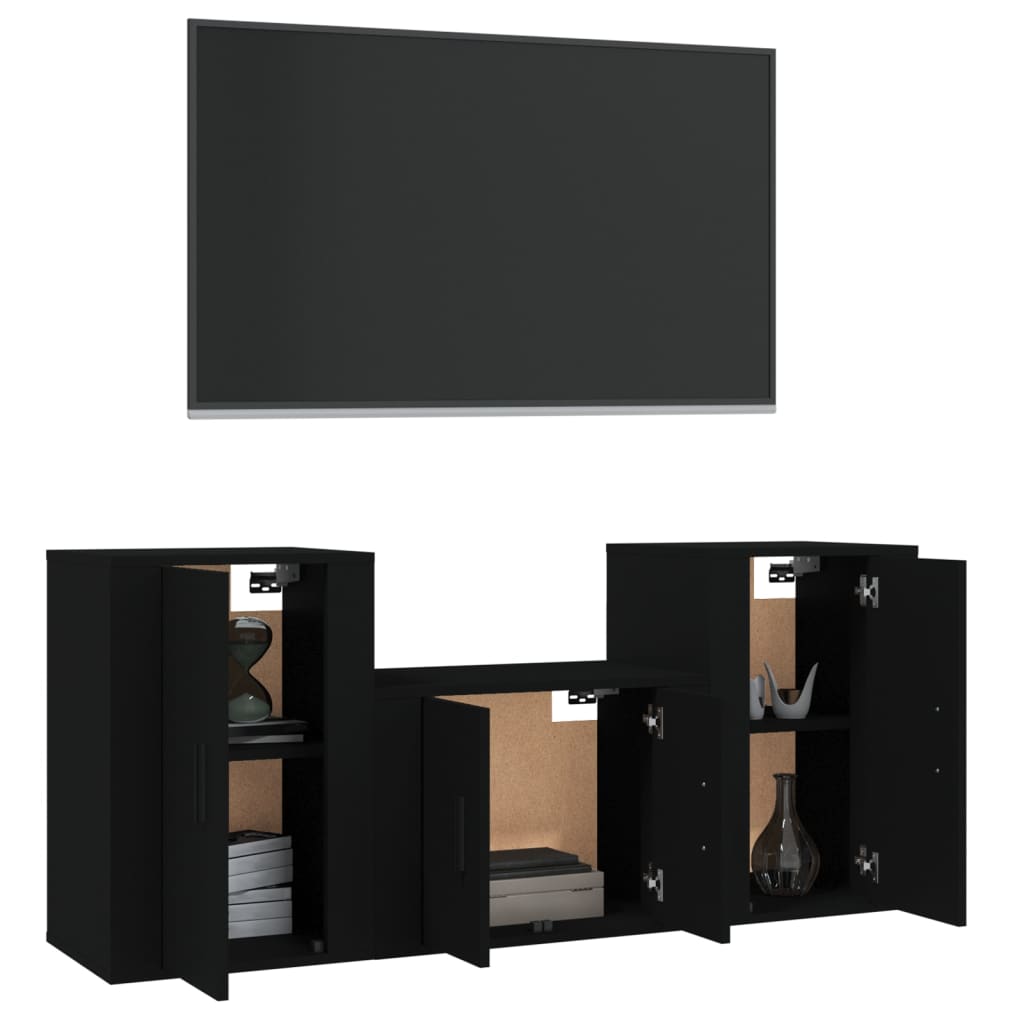 Set Mobili Porta TV 3 pz Nero in Legno Multistrato - homemem39