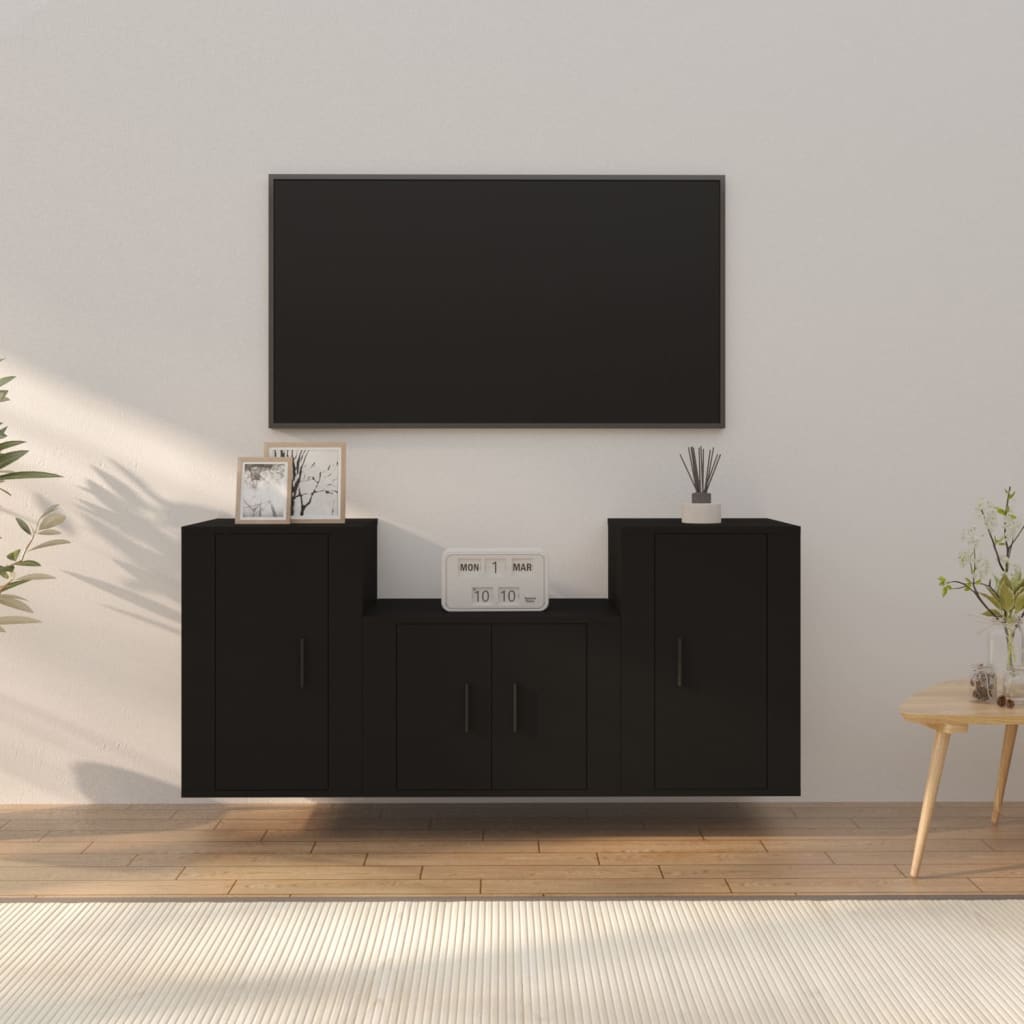 Set Mobili Porta TV 3 pz Nero in Legno Multistrato - homemem39