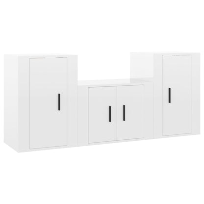 Set Mobili Porta TV 3 pz Bianco Lucido in Legno Multistrato - homemem39