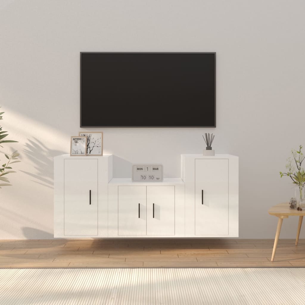 Set Mobili Porta TV 3 pz Bianco Lucido in Legno Multistrato - homemem39