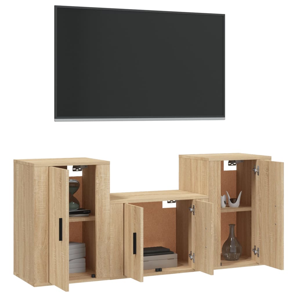 Set di Mobili Porta TV 3 pz Rovere Sonoma in Legno Multistrato - homemem39