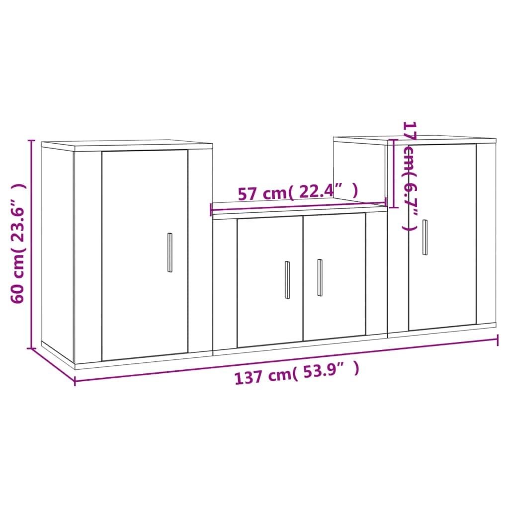 Set di Mobili Porta TV 3 pz Rovere Sonoma in Legno Multistrato - homemem39