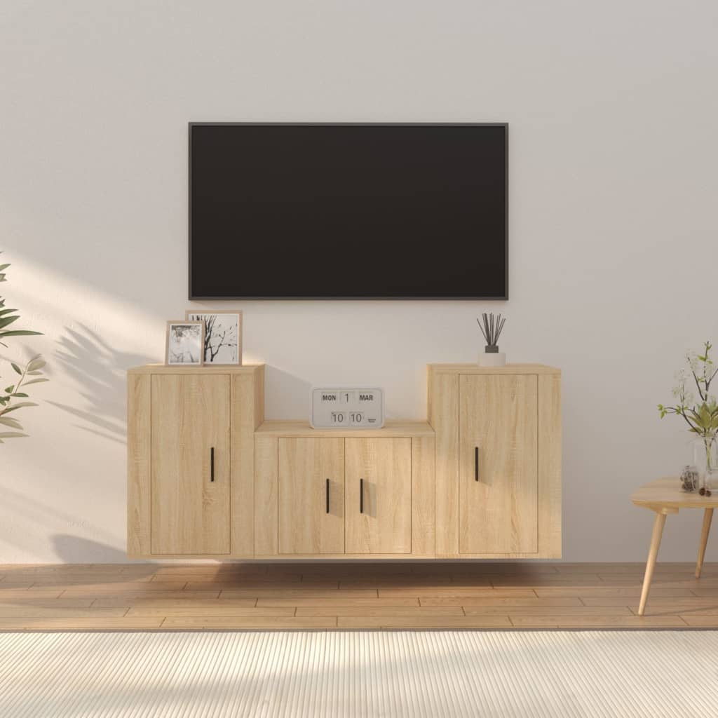 Set di Mobili Porta TV 3 pz Rovere Sonoma in Legno Multistrato - homemem39