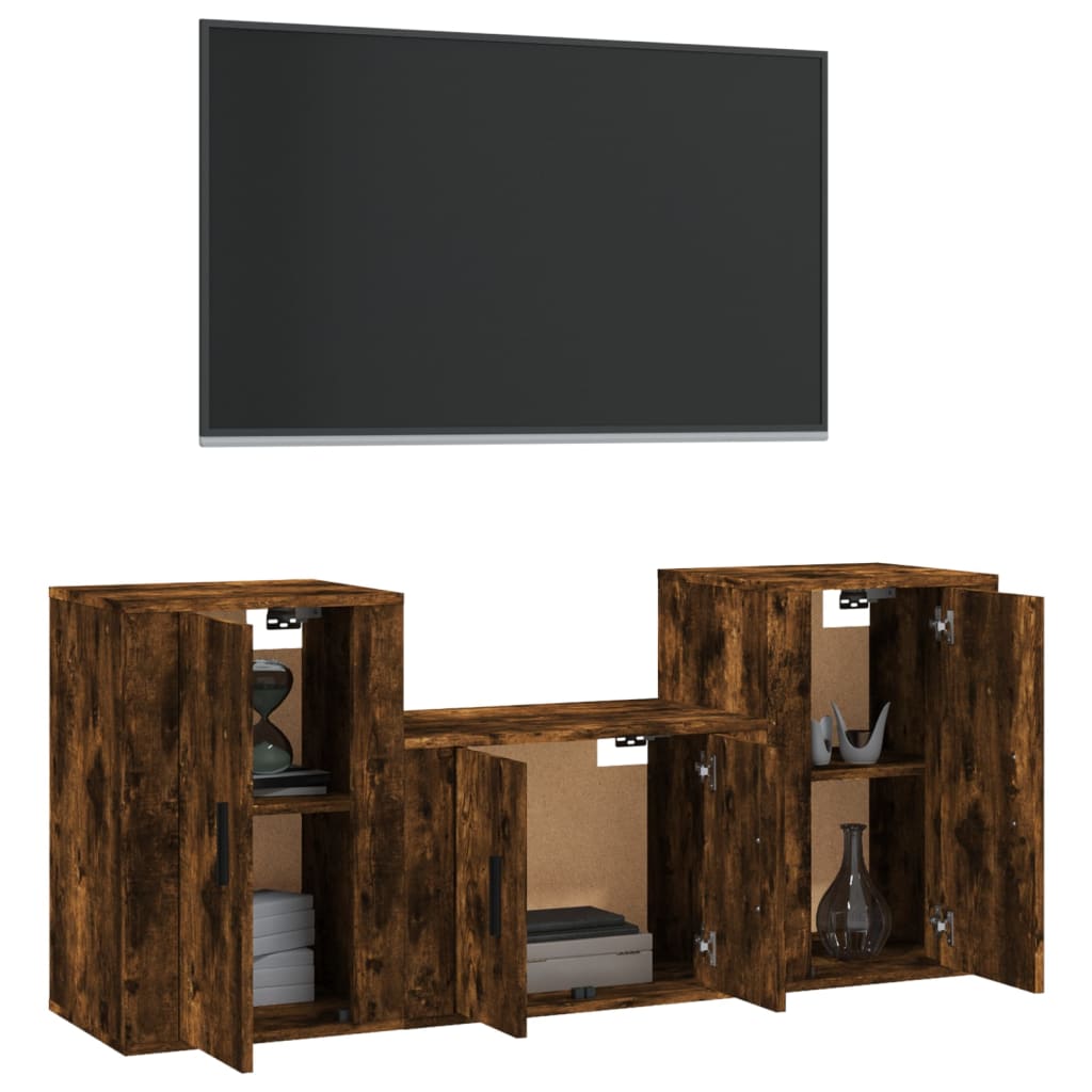 Set Mobili Porta TV 3 pz Rovere Fumo in Legno Multistrato - homemem39