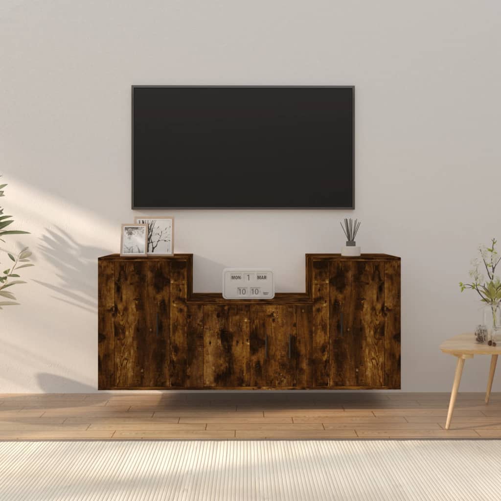 Set Mobili Porta TV 3 pz Rovere Fumo in Legno Multistrato - homemem39