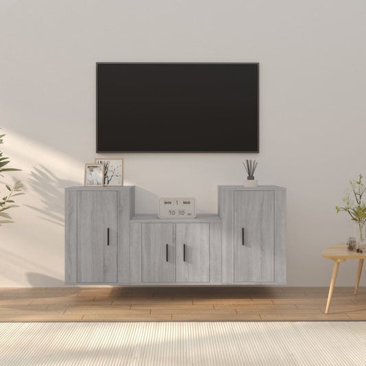 Set Mobili Porta TV 3 pz Grigio Sonoma in Legno Multistrato - homemem39