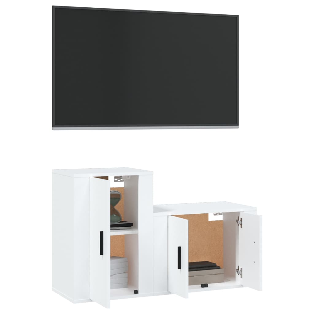 Set di Mobili Porta TV 2 pz Bianco in Legno Multistrato - homemem39