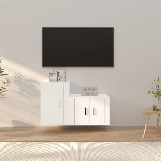 Set di Mobili Porta TV 2 pz Bianco in Legno Multistrato - homemem39