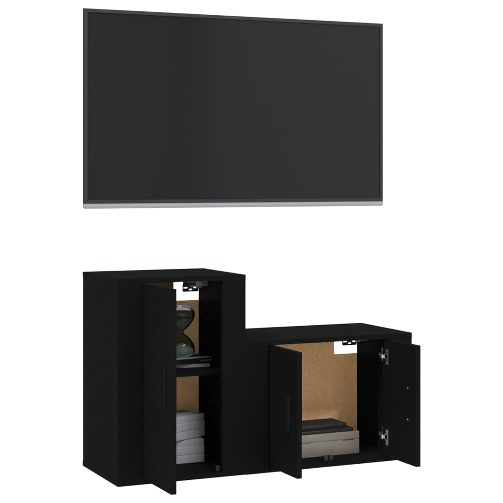 Set Mobili Porta TV 2 pz Nero in Legno Multistrato - homemem39