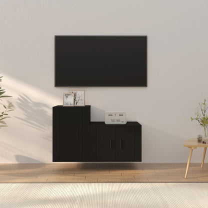 Set Mobili Porta TV 2 pz Nero in Legno Multistrato - homemem39