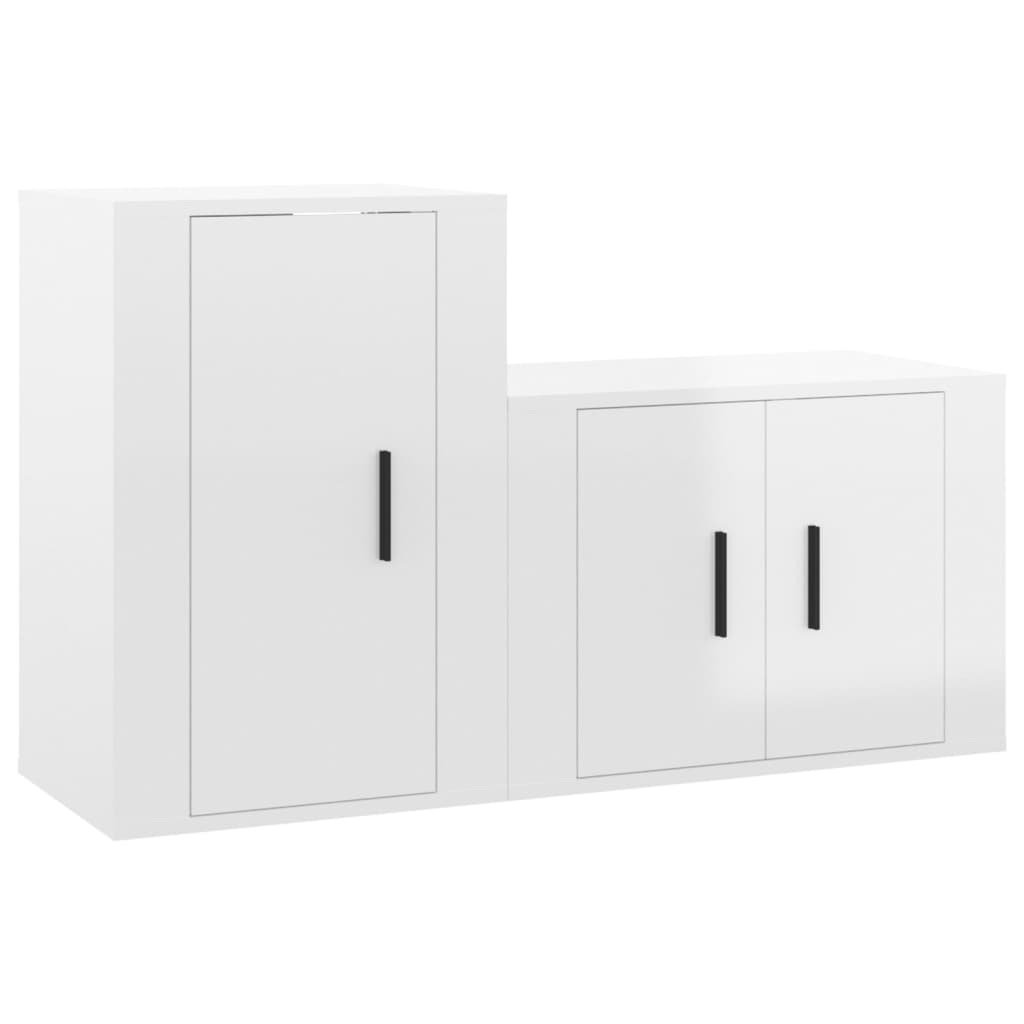 Set di Mobili Porta TV 2 pz Bianco Lucido in Legno Multistrato - homemem39