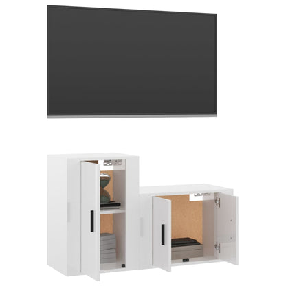 Set di Mobili Porta TV 2 pz Bianco Lucido in Legno Multistrato - homemem39