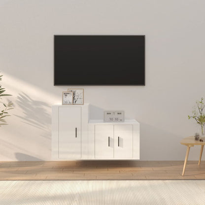 Set di Mobili Porta TV 2 pz Bianco Lucido in Legno Multistrato - homemem39