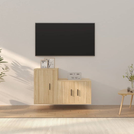 Set di Mobili Porta TV 2 pz Rovere Sonoma in Legno Multistrato - homemem39