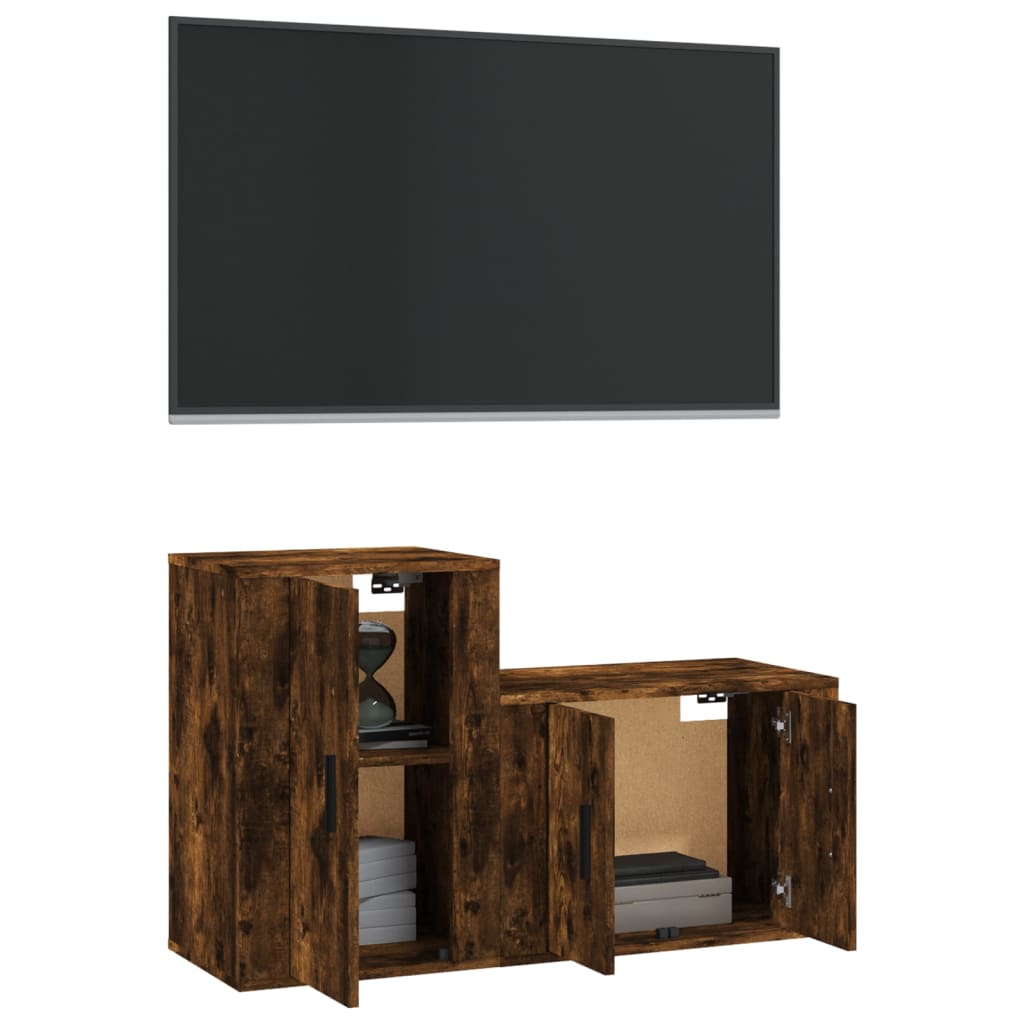 Set Mobili Porta TV 2 pz Rovere Fumo in Legno Multistrato - homemem39