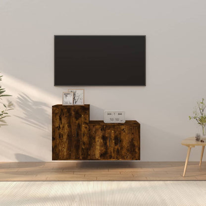 Set Mobili Porta TV 2 pz Rovere Fumo in Legno Multistrato - homemem39