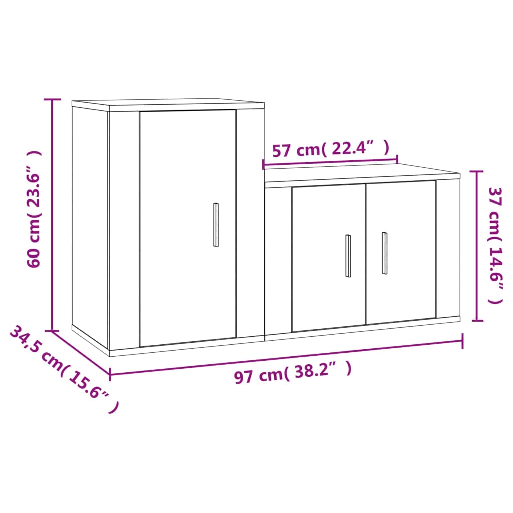 Set Mobili Porta TV 2 pz Grigio Sonoma in Legno Multistrato - homemem39