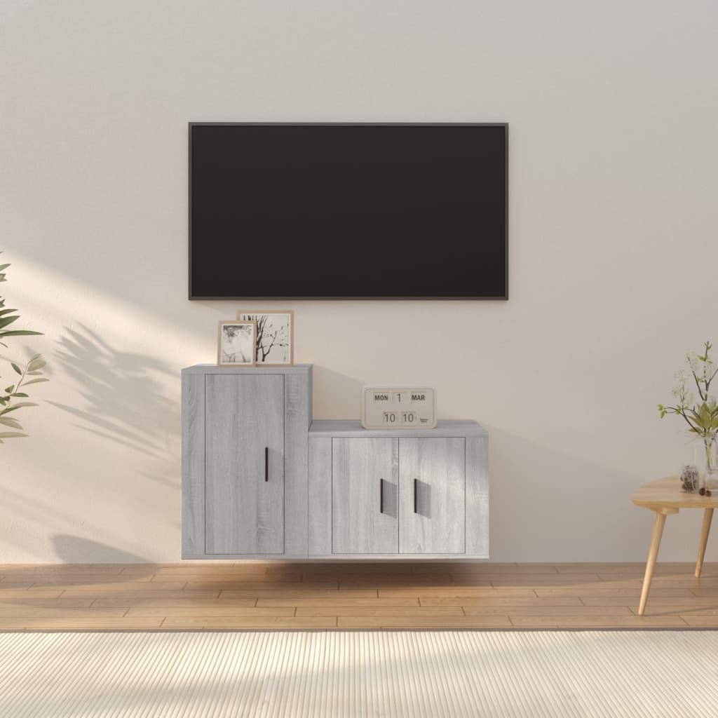 Set Mobili Porta TV 2 pz Grigio Sonoma in Legno Multistrato - homemem39