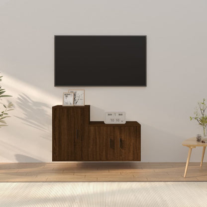 Set Mobili Porta TV 2 pz Rovere Marrone in Legno Multistrato - homemem39