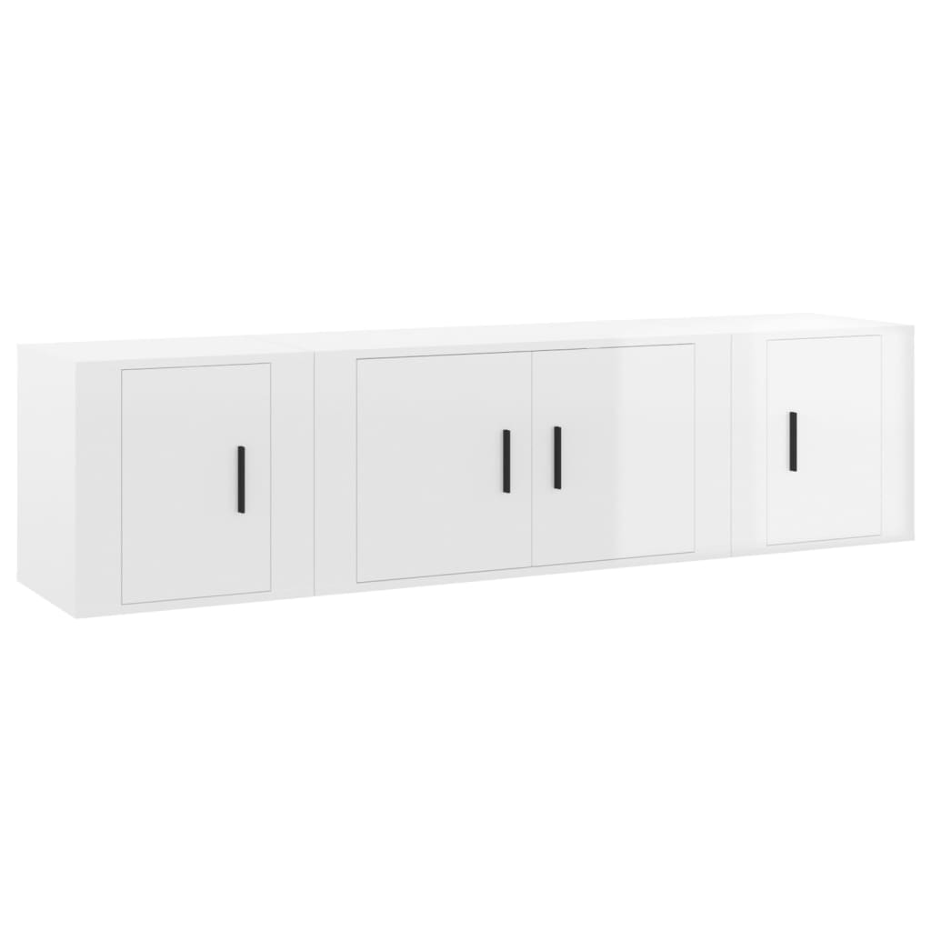 Set Mobili Porta TV 3 pz Bianco Lucido in Legno Multistrato - homemem39