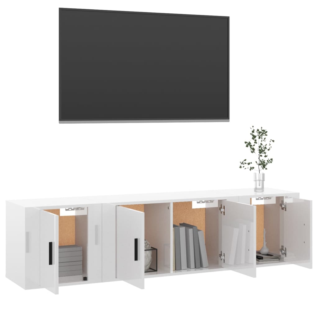 Set Mobili Porta TV 3 pz Bianco Lucido in Legno Multistrato - homemem39